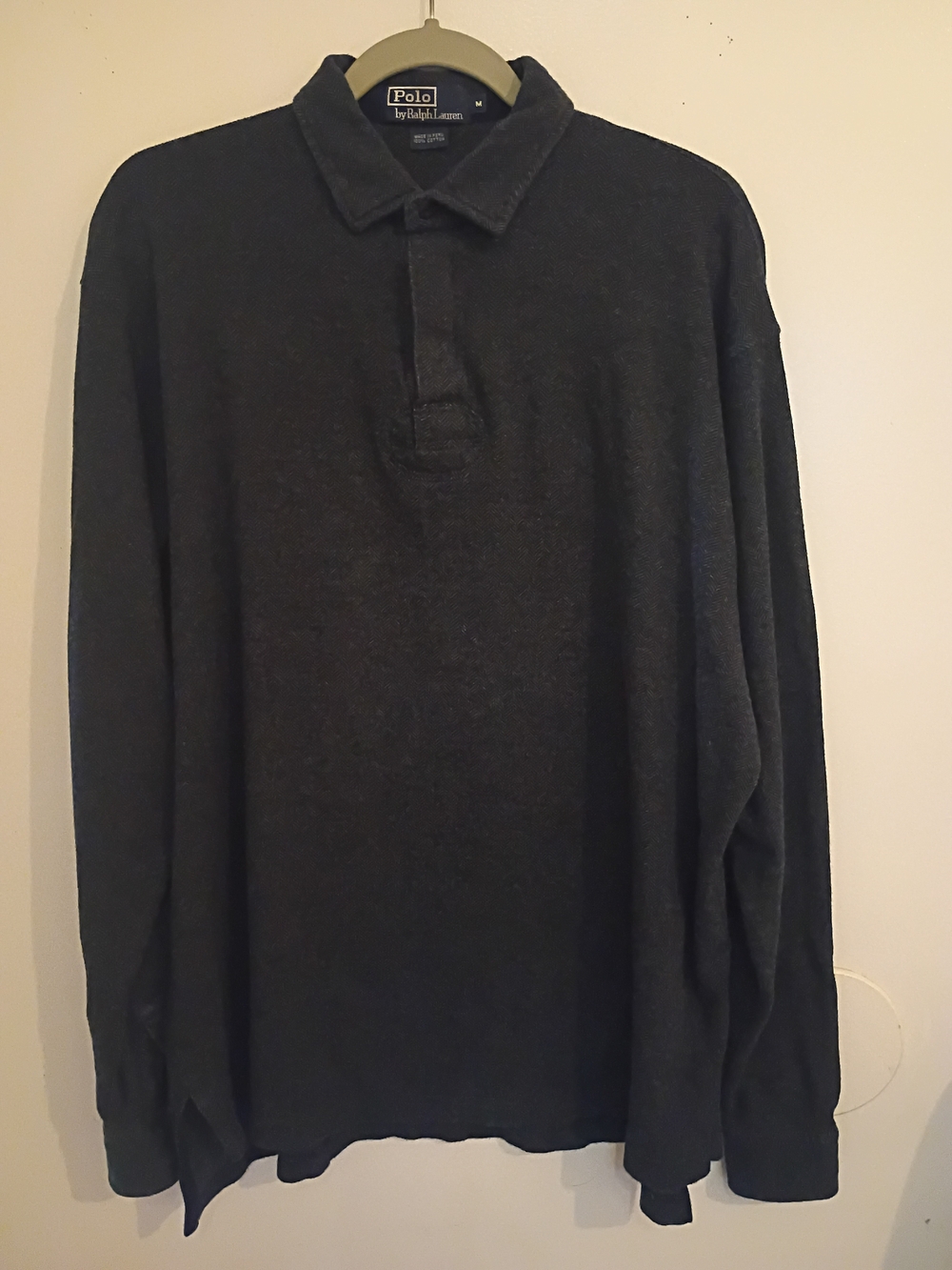 VTG Ralph Lauren Men's Blue Herringbone Long-Sleeve Polo Sz M